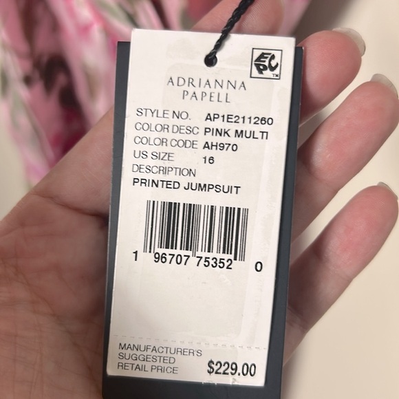 NWT Adrianna Papell printed floral pink organza wide leg jumpsuit - Picture 16 of 16